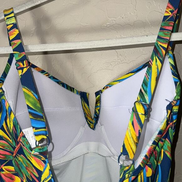 Soma tropical palm print v wire tankini swim suit size large - Picture 6 of 11
